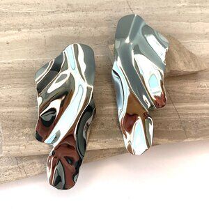 NEW~ Anthropologie Silver Abstract Wavy Earrings